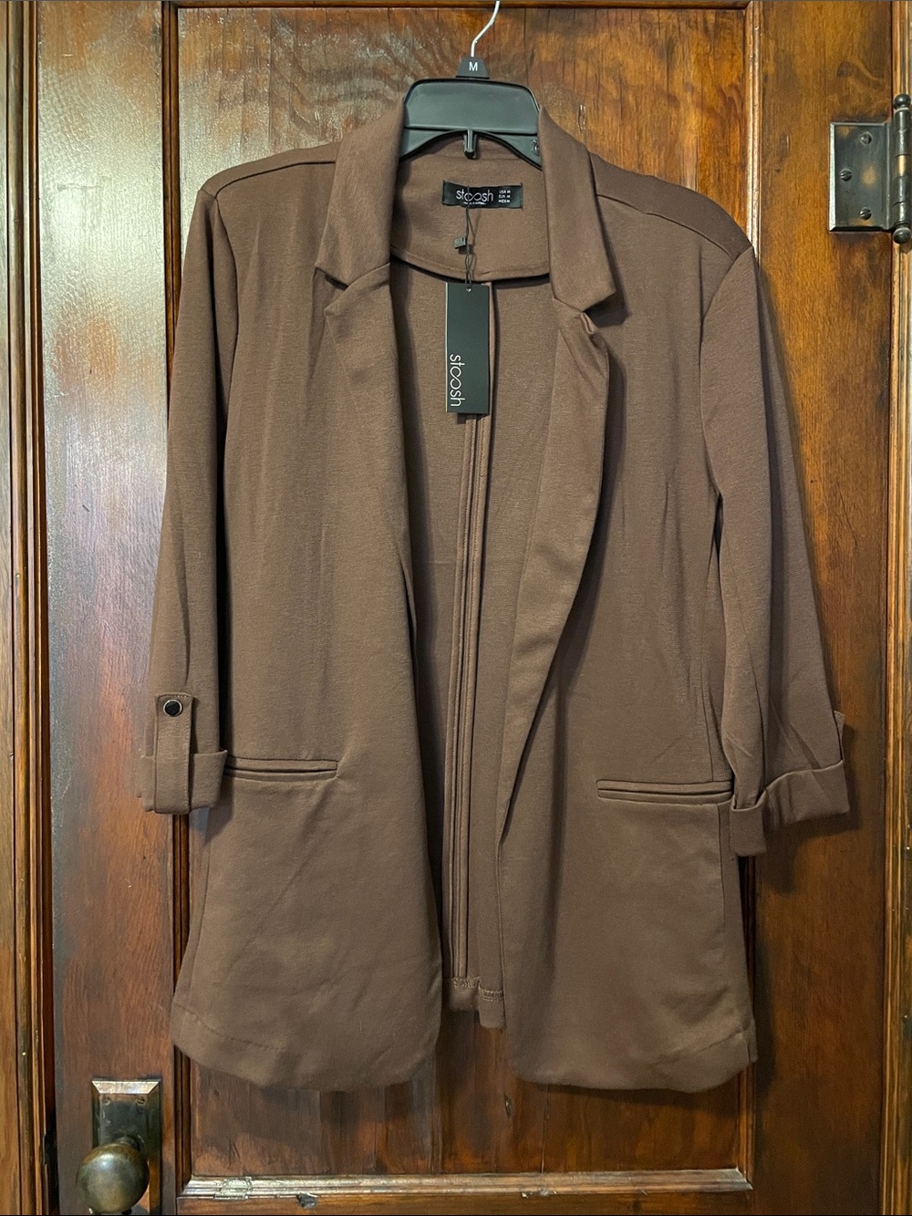 Stoosh Chocolate Brown Open-Front Blazer Jacket